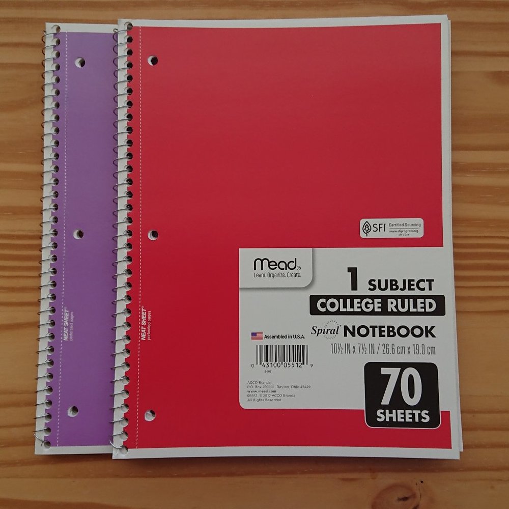 Two Spiral Notebooks, 70 College Ruled Sheets